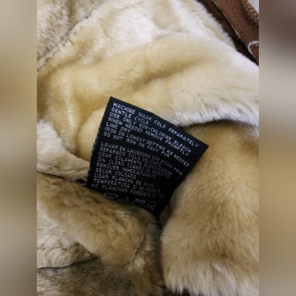 Vtg Y2K Big Chill Faux Suede Fur Coat GIRLS 14/16 Women XS/S Embroidered Hooded - Picture 6 of 7